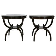 English Midcentury Period Dark Lacquered Side Tables with Neoclassical Accents