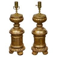 Pair of French Baroque Revival 19th Century Giltwood Fragments Made into Lamps