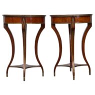 Pair of Italian Neoclassical Style Walnut and Brass Inlaid Oval Guéridon Tables