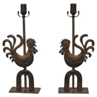 Pair of Rustic French Wrought Iron Rooster Table Lamps on Custom Lucite Bases