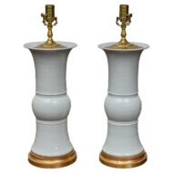 Pair of White Porcelain Table Lamps on Custom Giltwood Bases, Wired for the USA