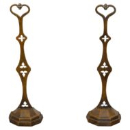 19th-Century English Bronze Andirons with Gothic Details and Heart Finials