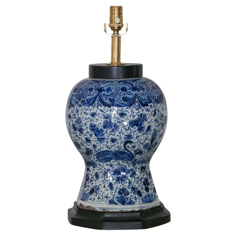 Antique Delft Blue and White Porcelain Vase Made into Modern US Wired Table Lamp