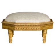 French Neoclassical 19th Century Carved Giltwood Footstool with Linen Upholstery