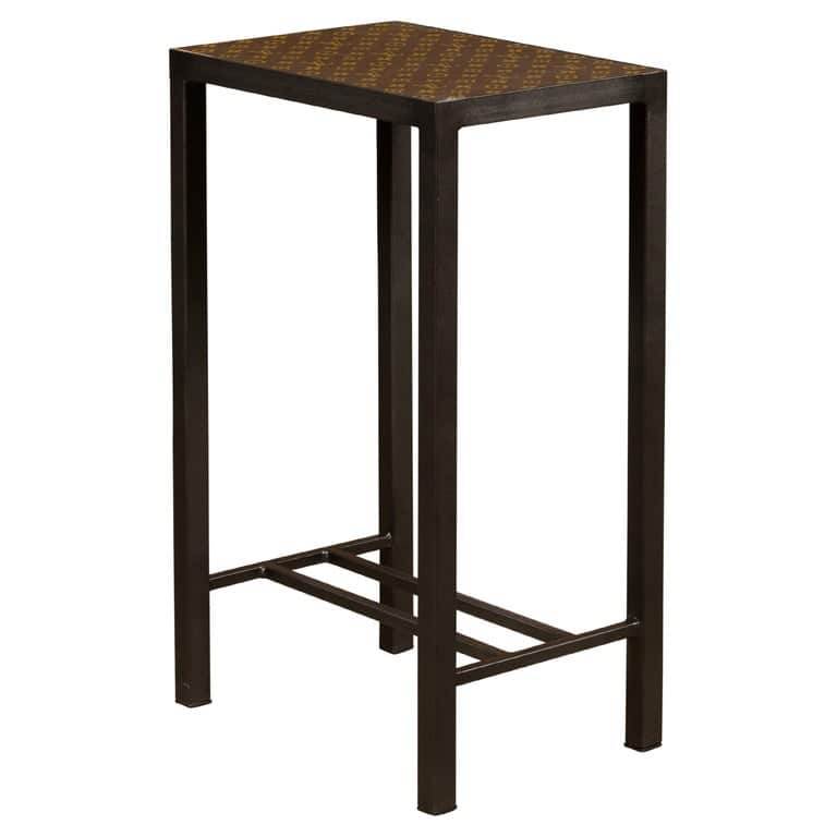 Leather Louis Vuitton Top Small Side Table with Custom Metal Base and Stretchers