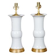 Pair of White Porcelain Table Lamps on Custom Giltwood Bases, Wired for the USA