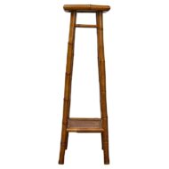 Rustic 1920s English Walnut Faux Bamboo Stand with Rattan Top and Two Shelves