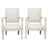 Pair of French 1920s Painted Armchairs with Carved Details and Linen Upholstery