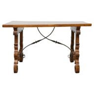Spanish 18th Century Walnut Fratino Table with Carved Legs and Iron Stretcher