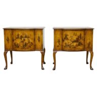 Pair of George III Chinoiserie Lacquered Commodes with Hand-Painted Scenes