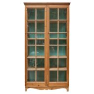 19th Century English Pine Glass Door Cabinet with Painted Interior