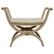 French Neoclassical Style Curule Stool, Gilded Wood and Upholstered Seat