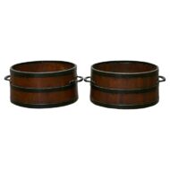 Pair of Antique English Bushel Measures with Iron Bands, Rustic Decor
