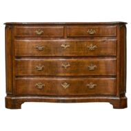 19th Century English Mahogany Serpentine Chest with Inlay and Ornate Pulls