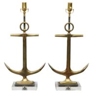 Pair of 1940s Bronze Anchor Lamps on Lucite Bases, Wired for USA