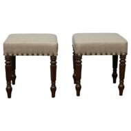 Pair of 19th Century English Oak Stools with Custom Linen Upholstery