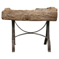 Rustic Mid-Century Wooden Trough Accent Table on Custom Iron Base