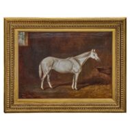 Antique English Oil Painting of a White Horse in Giltwood Frame, circa 1884