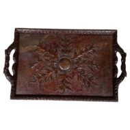 Black Forest Oak Tray with Foliate Carving and Branch Handles, circa 1880