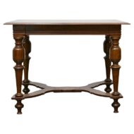 Italian Walnut Table with Star Inlay and Turned Legs, 19th Century