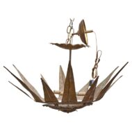 Midcentury Spanish Gilt Metal Sunburst Crown Chandelier with Four Lights