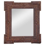 Petite French Tramp Art Mirror with Carved Geometric Frame, circa 1900