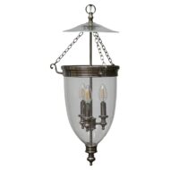 English Midcentury Nickel Bell Lantern with Glass Dome and Three Lights