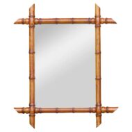 French Faux Bamboo Wall Mirror with Turned Wood Frame, circa 1900