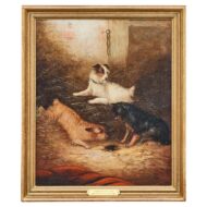 Oil Painting of Terriers Ratting in a Barn, Signed George Armfield, circa 1850