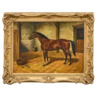 Oil on Board Painting of Horse in Stable by Louis Nadler, Early 20th Century