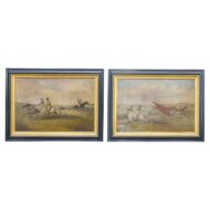 Pair of British Steeplechase Horse Racing Paintings on Board, Framed