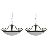 Pair of French Alabaster and Hammered Iron Pendants, circa 1930
