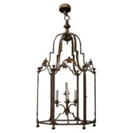 Tall French Wrought Iron Lantern with Glass Panels and Scroll Detailing - 1900s