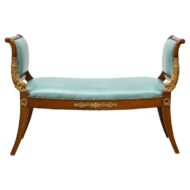 English Regency Mahogany Leather Bench with Gilt Dolphin Armrests