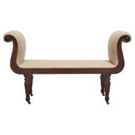 English Regency bench with upholstery and scrolled arms