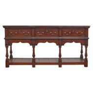 19th Century English Oak Dresser Base with Three Drawers and Open Shelf