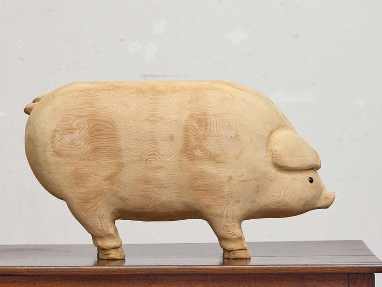 American Midcentury Folk Art Style Carved Pine Pig Sculpture, circa 1950 - Image 6