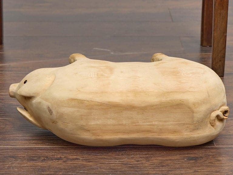 American Midcentury Folk Art Style Carved Pine Pig Sculpture, circa 1950 - Image 4