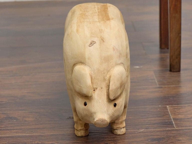 American Midcentury Folk Art Style Carved Pine Pig Sculpture, circa 1950 - Image 3