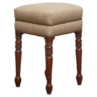 English Turned-Leg Upholstered Stool with Brass Nailhead Trim, 19th Century