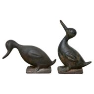 Pair of 1920s Cast Iron Duck Figures with Folk Charm and Patinated Finish