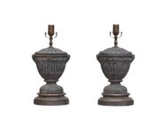 Pair of English 19th Century Lead Urn Table Lamps with Classical Motifs, Wired