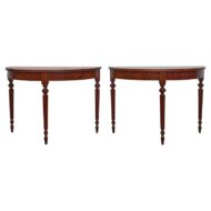 Pair of English Mahogany Demilune Console Tables with Fluted Legs, 19th Century