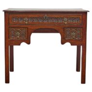 19th Century English Oak Desk with Carved Drawers and Brass Hardware