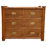 Midcentury Bamboo and Mahogany Chest of Drawers with Campaign-Style Brass Pulls