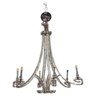 French Iron and Beaded Six-Light Chandelier, 19th Century
