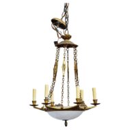 French Neoclassical Nine-Light Alabaster & Gilt Bronze Chandelier, 19th Century