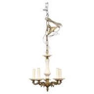Italian Alabaster and Bronze Five-Light Chandelier, Mid-20th Century