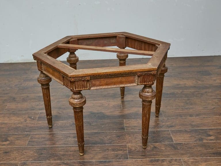 Italian Louis XVI Style Walnut Carved Table with Hexagonal Marble Top - Image 12