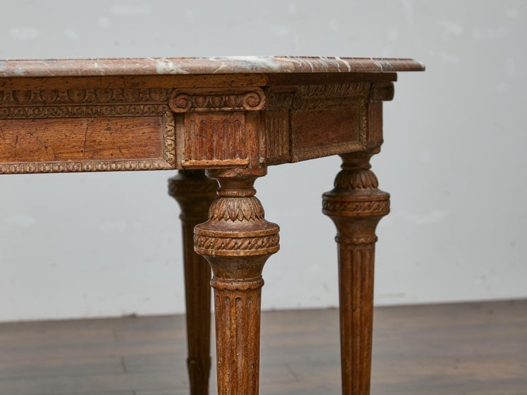 Italian Louis XVI Style Walnut Carved Table with Hexagonal Marble Top - Image 7